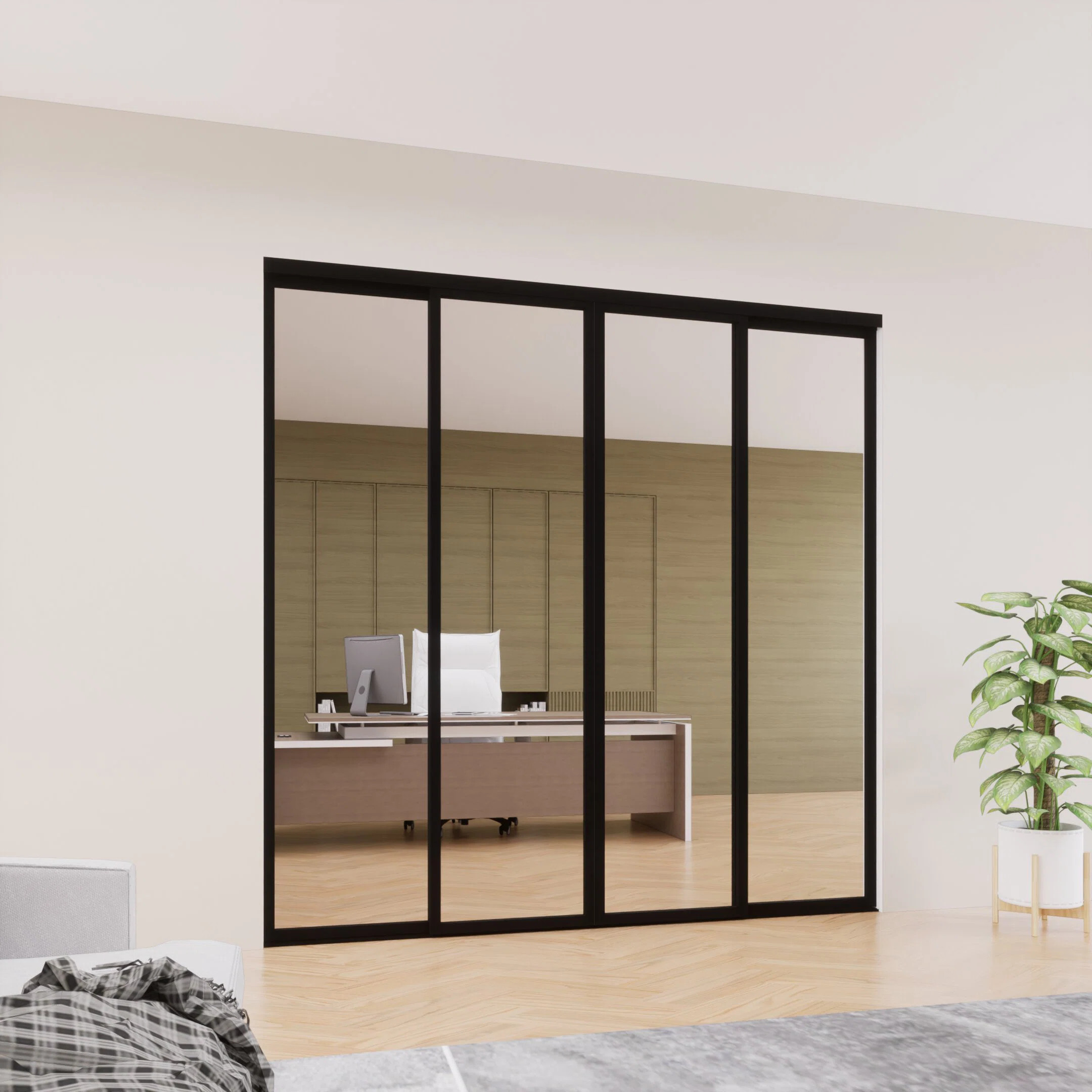 4 - Panel Clear Glass Sliding Closet Doors, Room Divider | Wayfair North America