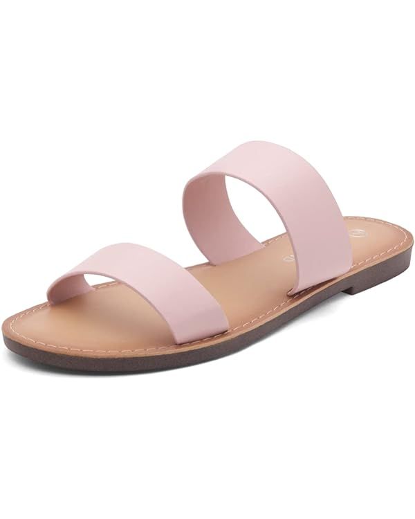 Shoe Land Womens SL-Native Slide Sandals Open Toe Two Strap Slip-on Flat Sandals Casual Summer Wa... | Amazon (US)