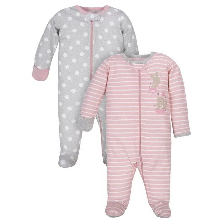 Wonder Nation Baby Neutral Zip Up Sleep ‘N Play Footed Pajamas, 2-Pack, Sizes Newborn - 6/9 Mon... | Walmart (US)