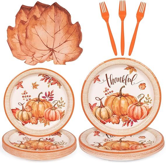 DECORLIFE Large Thanksgiving Plates and Napkins Set for 24 Guests, 10.25" Pumpkin Plates, Leave s... | Amazon (US)