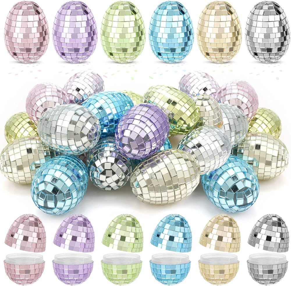 Hungdao 24 Pcs Mirrored Easter Eggs Bulk Fillable Shiny Plastic Easter Eggs Empty Reflective Disc... | Amazon (US)