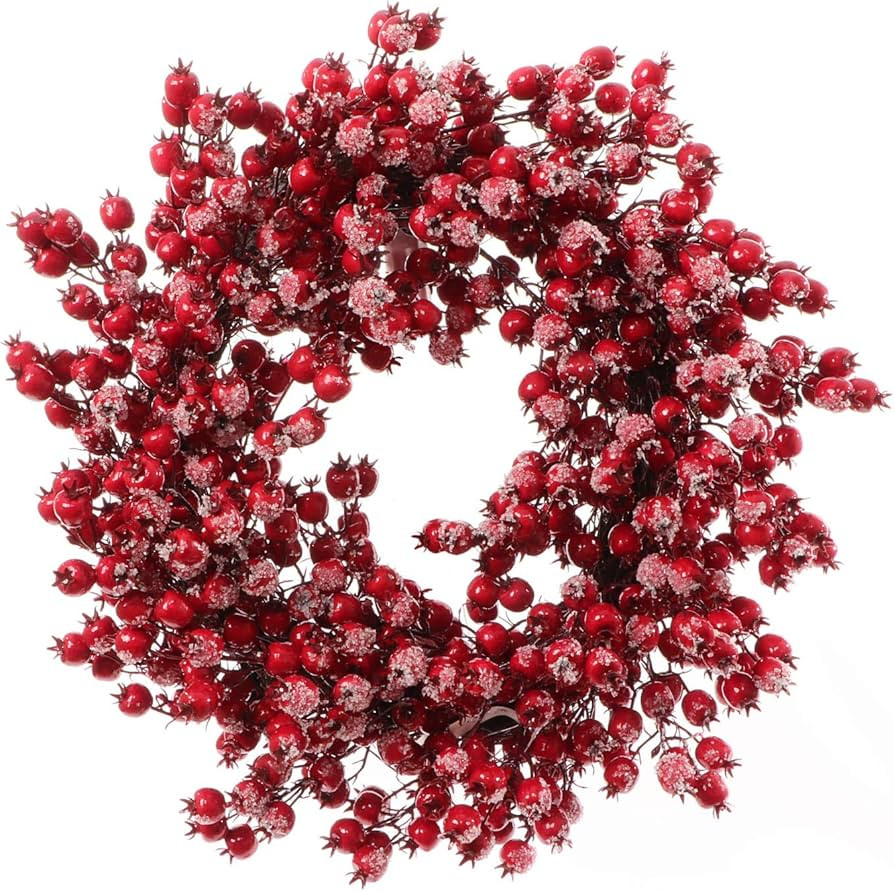 Larksilk 22" Red Frosted Berry Wreath - Large Christmas Wreath with Iced Hawthorn Twig & Berries ... | Amazon (US)