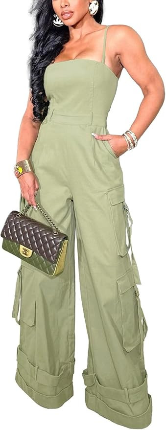 Womens Cargo Jumpsuit Sexy One Piece Outfit Wide Leg Romper Multi Pockets Overalls | Amazon (US)