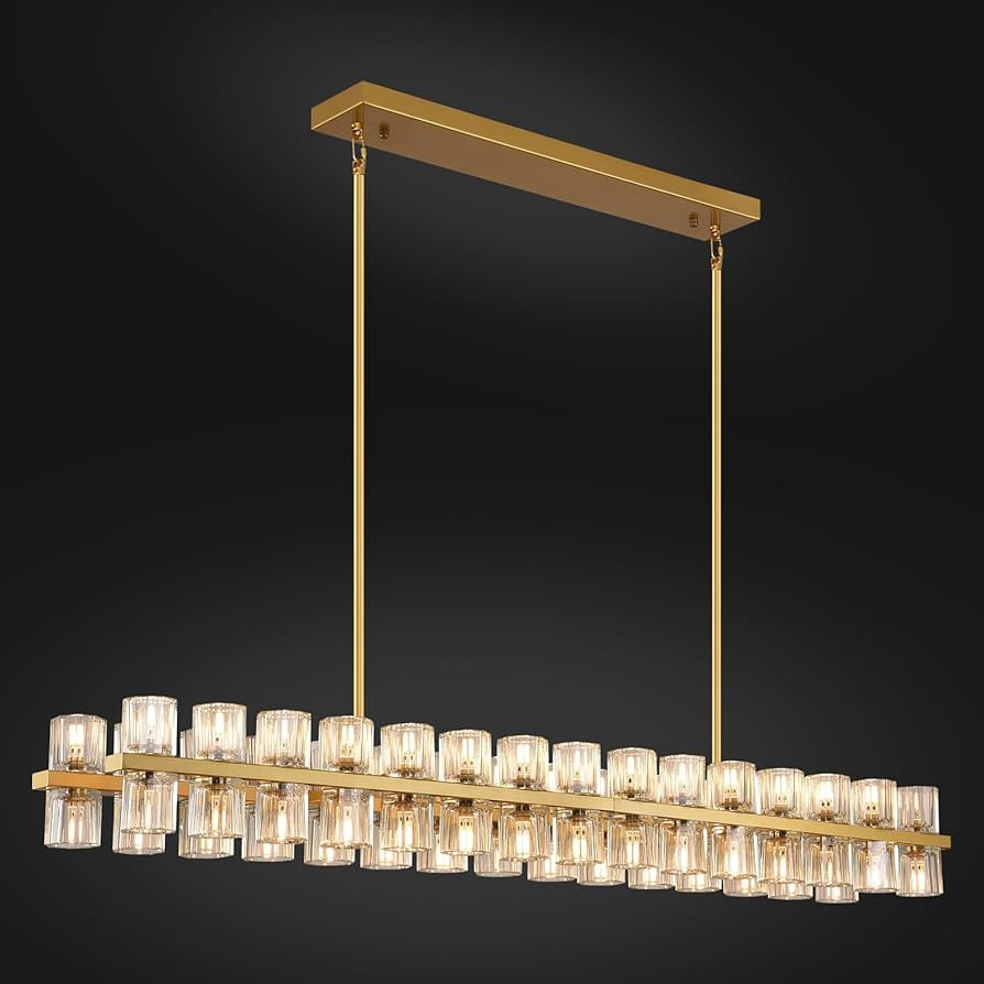 Crystal Brass Rectangular Chandelier Light Fixture,54 in Dining Room Chandelier Over Table,Modern... | Amazon (US)