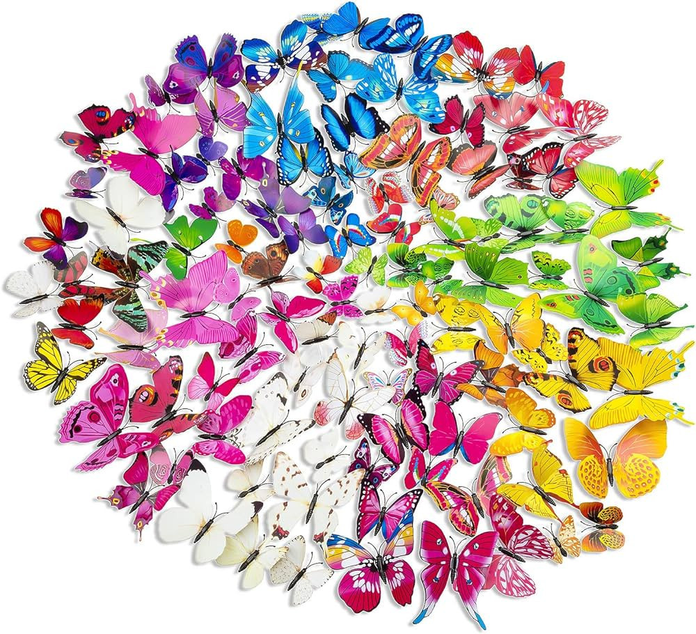 108 x PCS 3D Colorful Butterfly Wall Stickers Decal DIY Art Decor Crafts for Party Cosplay Weddin... | Amazon (US)