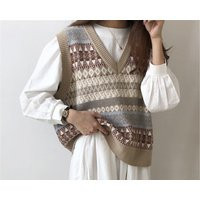 Vintage V-Neck Knitted Sweater Vest, Sleeveless Pullover Loose Vest, Autumn Spring Cozy Warm Sweater, Casual Aesthetic Vest For Women | Etsy (US)