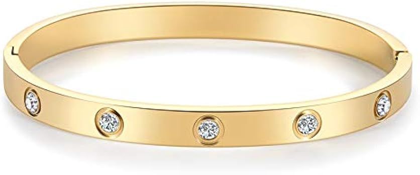 Chrishine Life Love Friendship Bracelet Bangle Gold Rose Gold Silver with Cubic Zirconia Stones S... | Amazon (US)