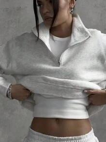 INAWLY Solva Women's Casual Loose Fit Stand Collar Zip-Up Long Sleeve Sweatshirt,Long Sleeve Tops | SHEIN