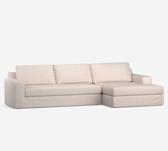 Big Sur Square Arm Slipcovered Sofa Double Chaise Sectional | Pottery Barn (US)