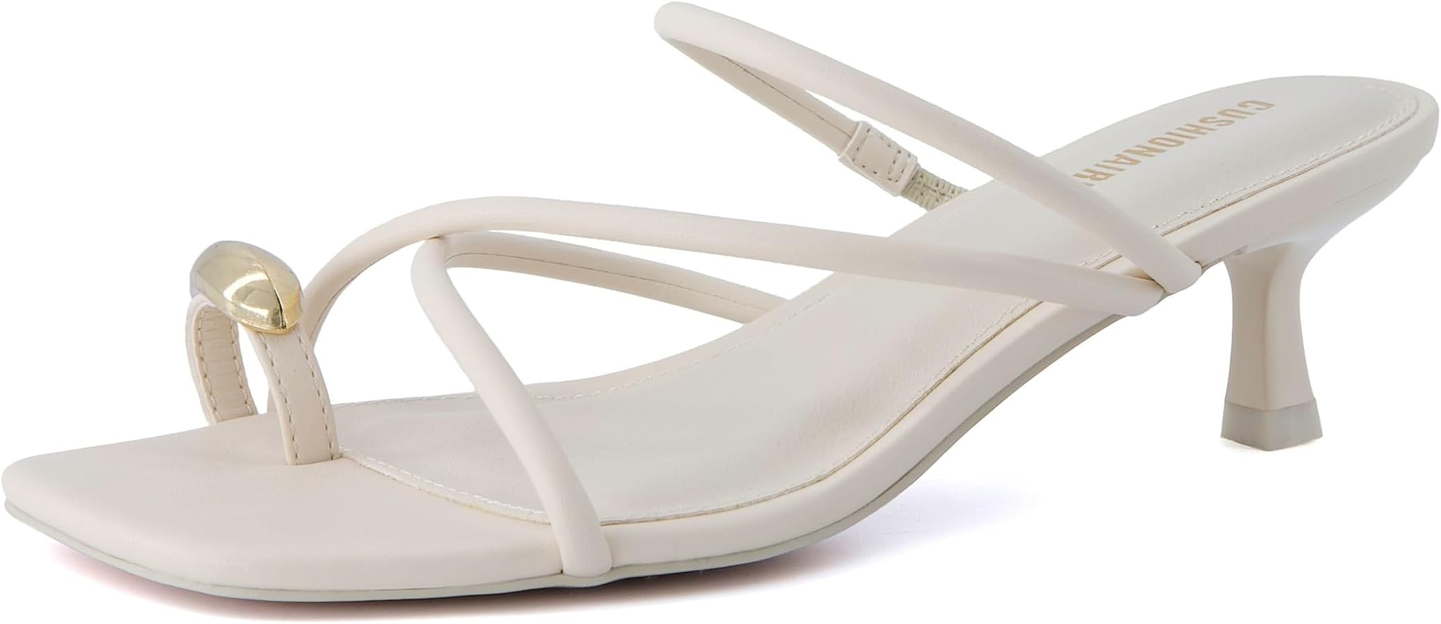 CUSHIONAIRE Maui Women’s Strappy Toe-Ring Slip On Kitten Heel – Vegan Leather Dress Sandal + ... | Amazon (US)