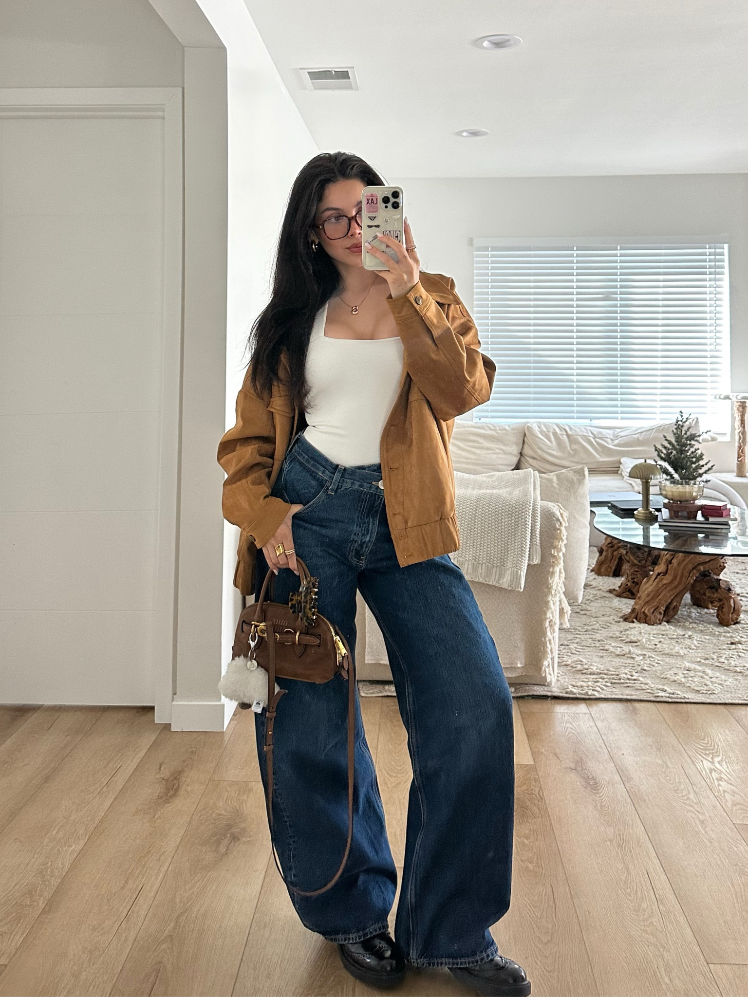 Jeans size 4 (runs pretty big)
Bodysuit size S
Jacket size M 