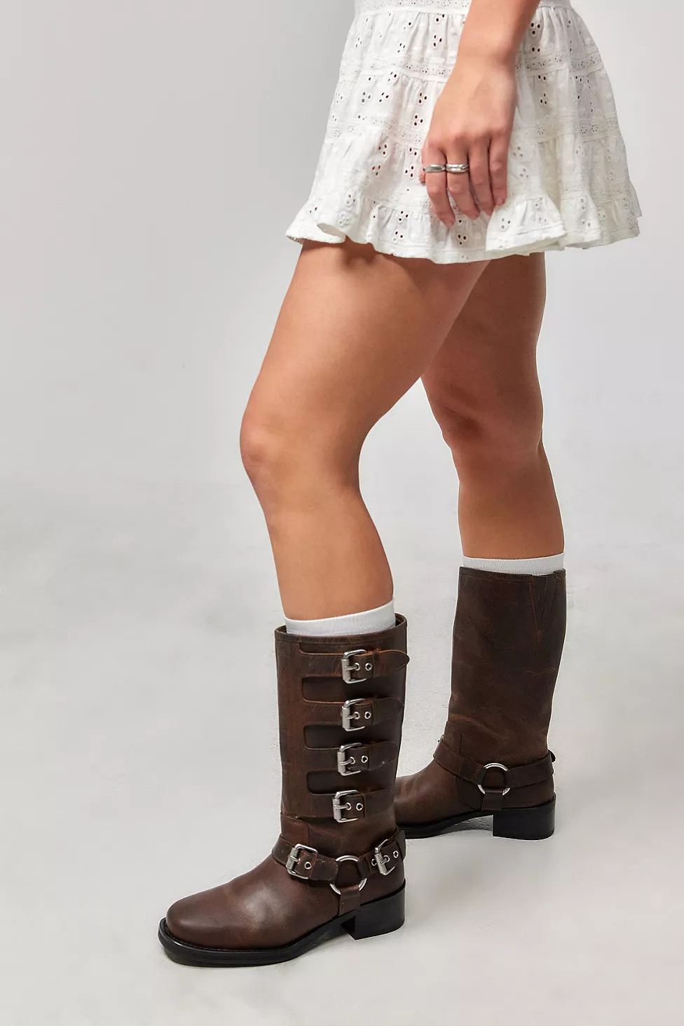 UO Buckle Up Brown Leather Boots | Urban Outfitters (EU)