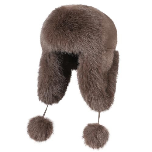 Women Faux Fur Trapper Hat with Pompoms Warm Classic Ear Flaps Hat Fuzzy Bobble Cap Warm Outdoor Ski Snow Cap | Amazon (US)