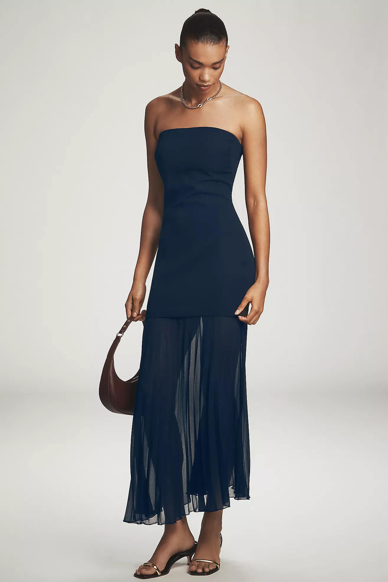 By Anthropologie Strapless Twofer Pleated Midi Dress | Anthropologie (US)