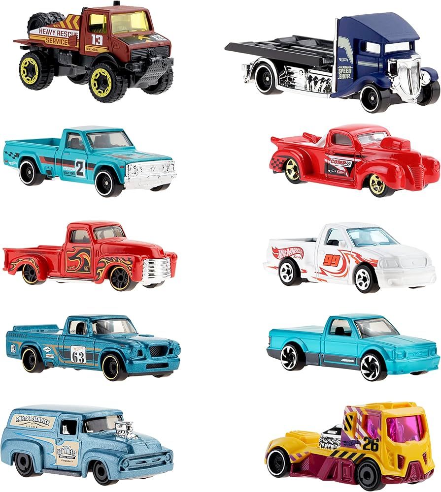 Hot Wheels Trucks 10-Pack, 10 Toy Semi-Trucks, Pickups, Construction Trucks, Big Rigs & Haulers, ... | Amazon (US)