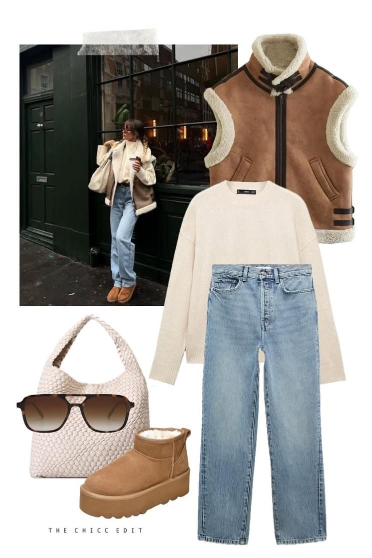 Shop the look ✍🏻 

#vest #jeans #sweater #ugg #dupe sunglasses outfit Amazon tote bag 

#LTKitbag #LTKstyletip #LTKshoecrush