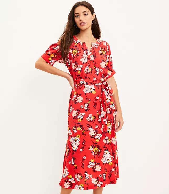 Floral Puff Sleeve Midi Dress | LOFT