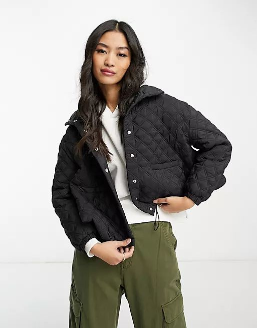 Urban Revivo padded quilted jacket in black | ASOS (Global)