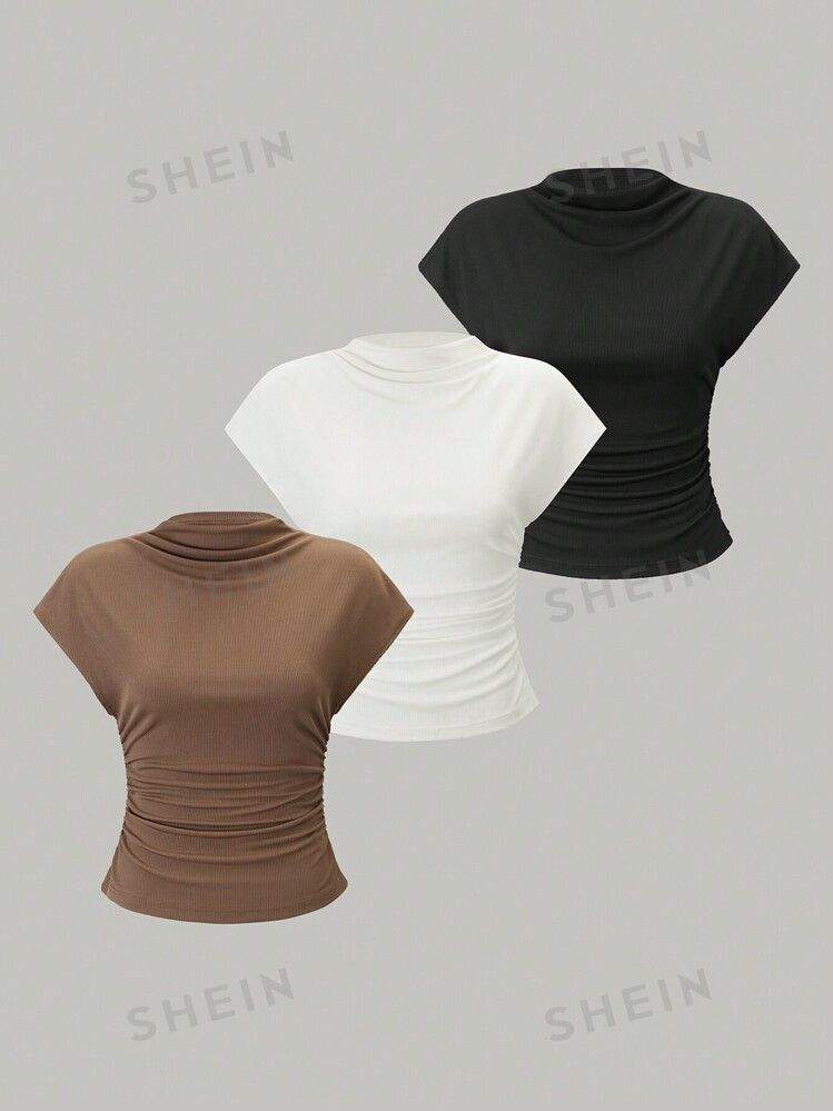 SHEIN Privé 3pcs Stand Collar Batwing Sleeve T-Shirt | SHEIN