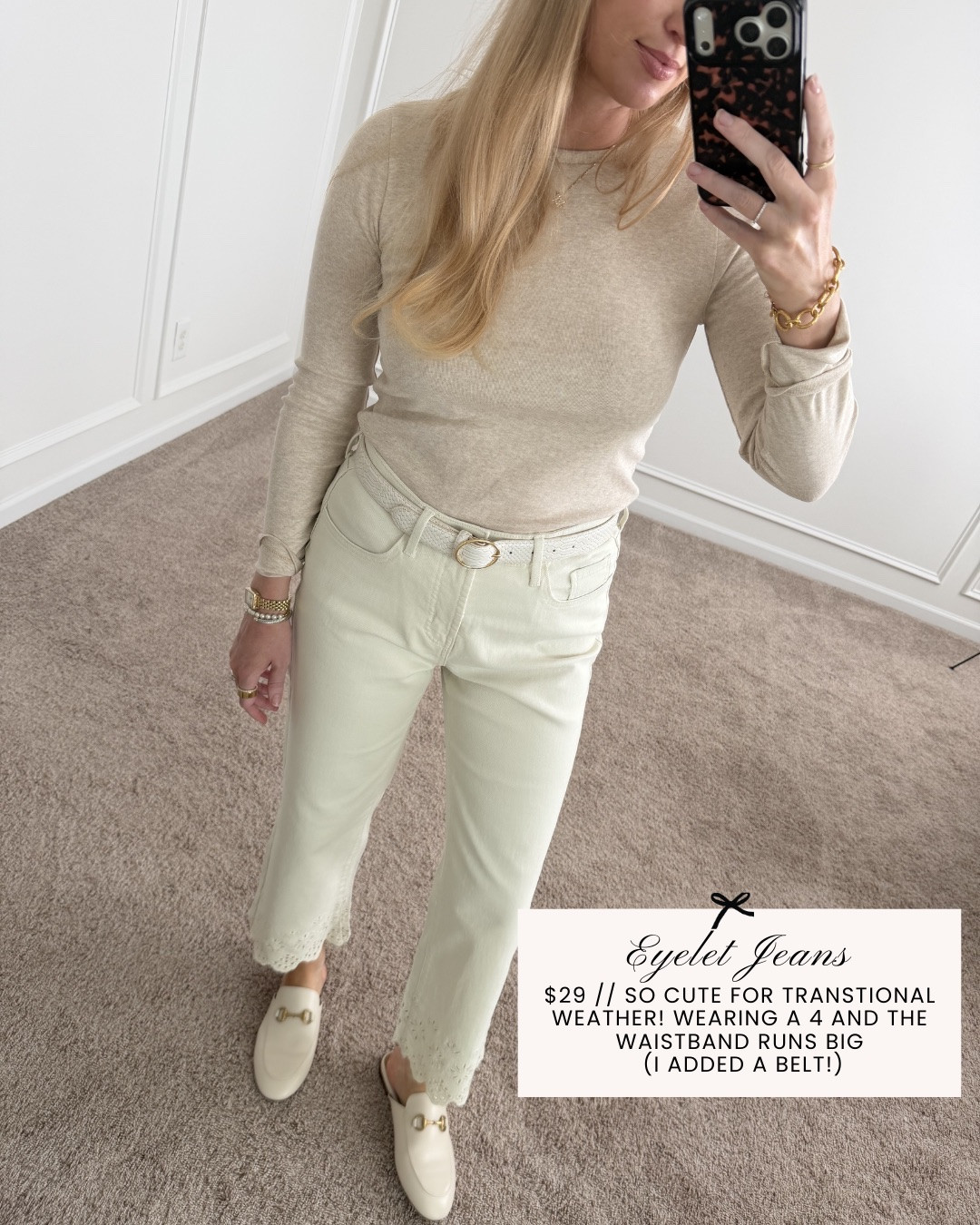 Eyelet jeans for spring! Wearing a size 4. The waist runs a little bigger but I wouldn’t be able to size down in the hips so I wore with a belt  

Spring outfit // jeans // Walmart fashion // Walmart outfit 

#LTKootd #LTKmomlife
