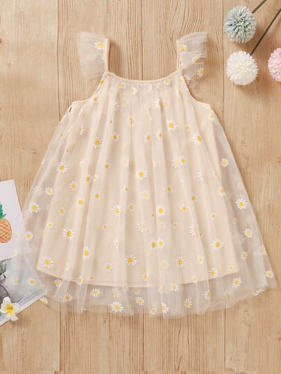 Toddler Girls Daisy Floral Mesh Dress | SHEIN