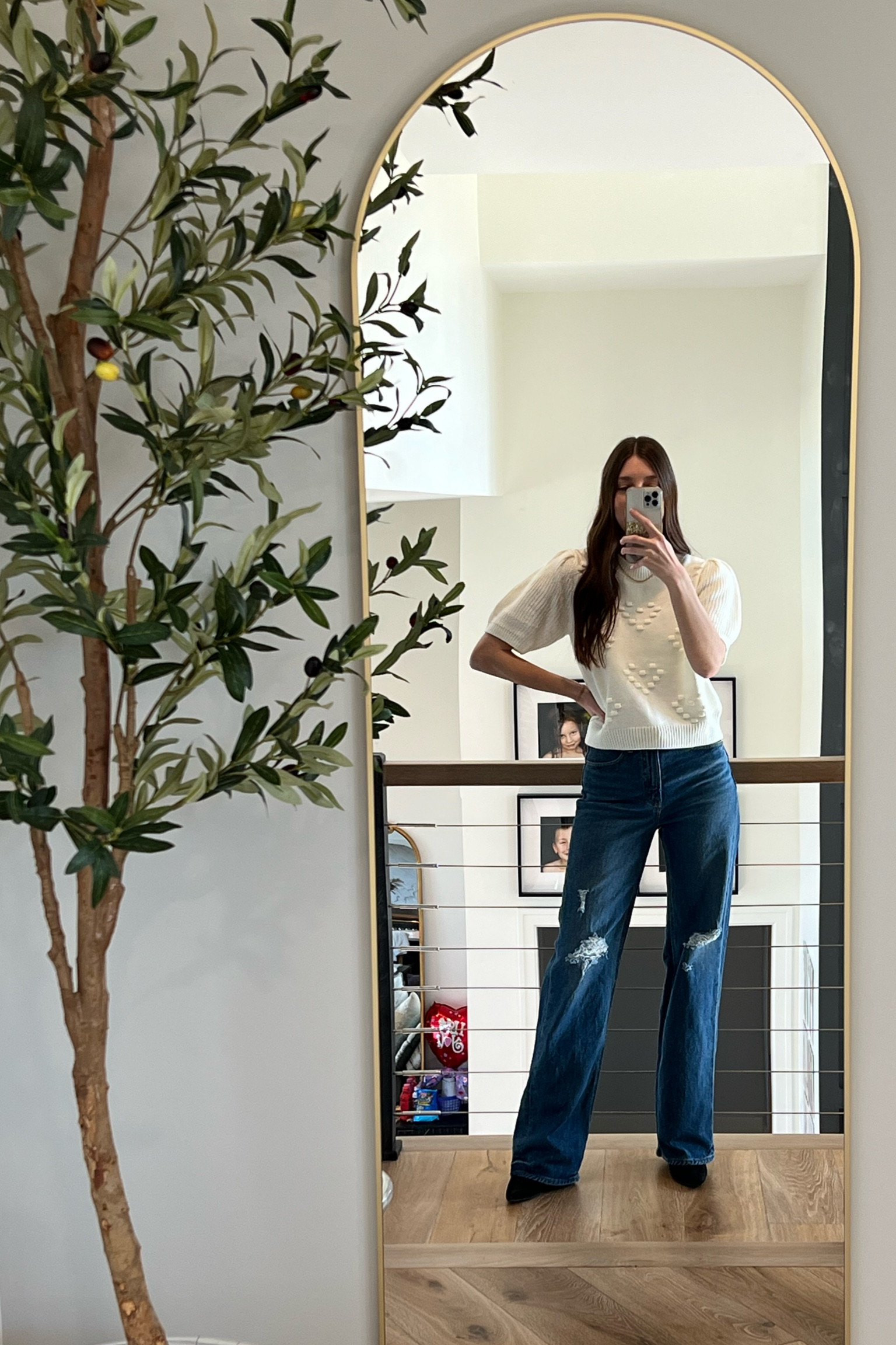 True to size, amazing quality sweater-use code AmberZimmer to save!! Distressed wide leg jeans in short & tall lengths. I’m in a tall with heels  

#LTKsalealert #LTKover40 #LTKstyletip