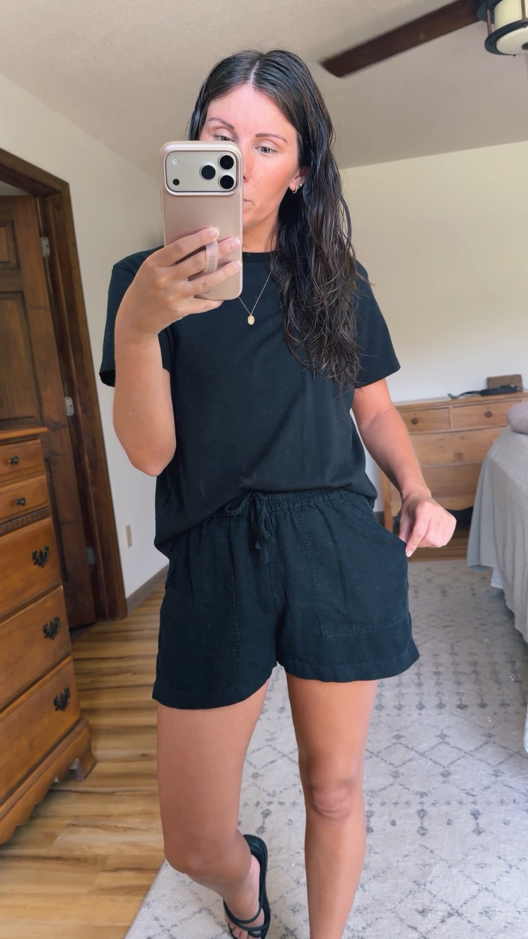 xxs in my linen shorts (they’re 5-6 years old. Linked this year’s version and some similar ones! 00 would be the size I would choose now.) xs in my tee (also linked similar) and 6 in my sandals 🖤

#LTKgrwm #LTKootd #LTKSeasonal
