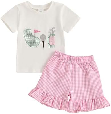 fhutpw Toddler Baby Girls Summer Clothes Smocked Short Sleeve T-Shirt Tops Ruffled Plaid Short Se... | Amazon (US)