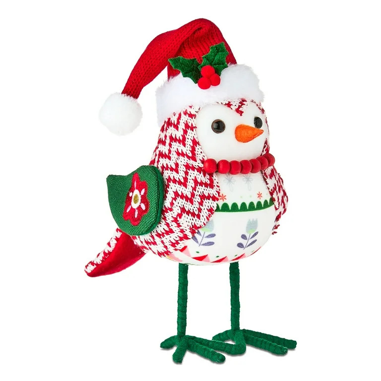 Fabric Bird with Santa Hat Christmas Tabletop Decoration, Red/White/Green, 8", by Holiday Time | Walmart (US)