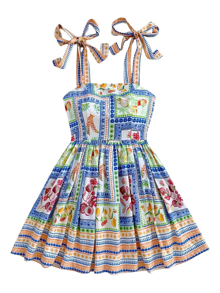 Floerns Women's Summer Floral Print Tie Shoulder Cami Dress Flare Hem Boho Mini Dress | Amazon (US)