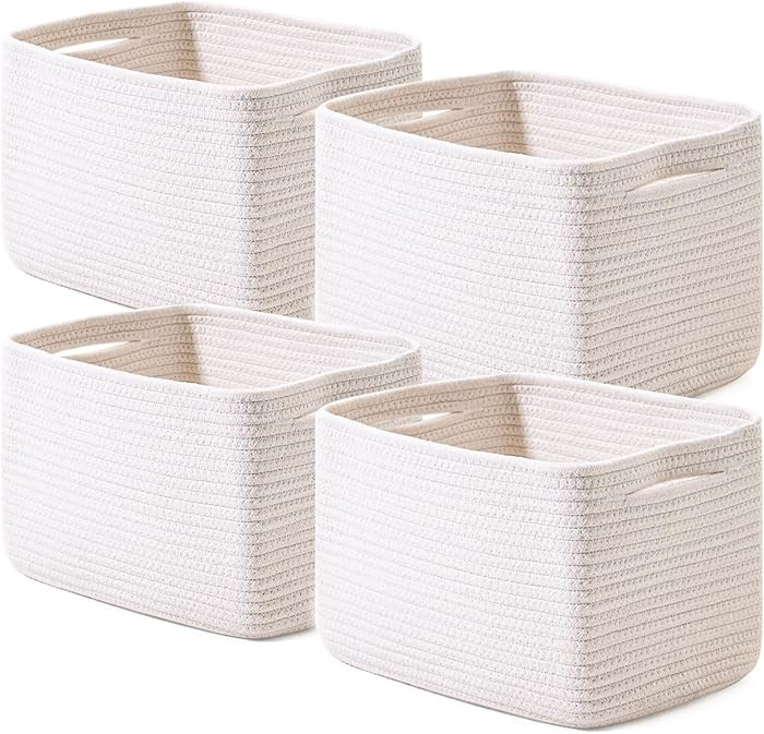 Storage Baskets for Organizing, Woven Basket for Storage, Storage Baskets Bin for Shelves, Cotton... | Amazon (US)