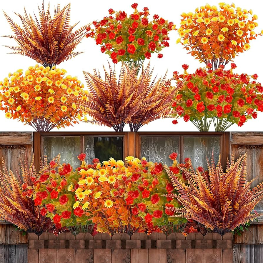 20 Bundles Artificial Fall Flowers for Outdoors Fall Decorations - UV Resistant Fake Mums Faux Fa... | Amazon (US)