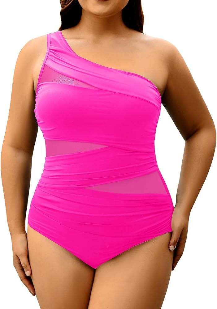 Aqua Eve Plus Size One Piece Swimsuit for Women Tummy Control Bathing Suits One Shoulder Swimwear | Amazon (US)