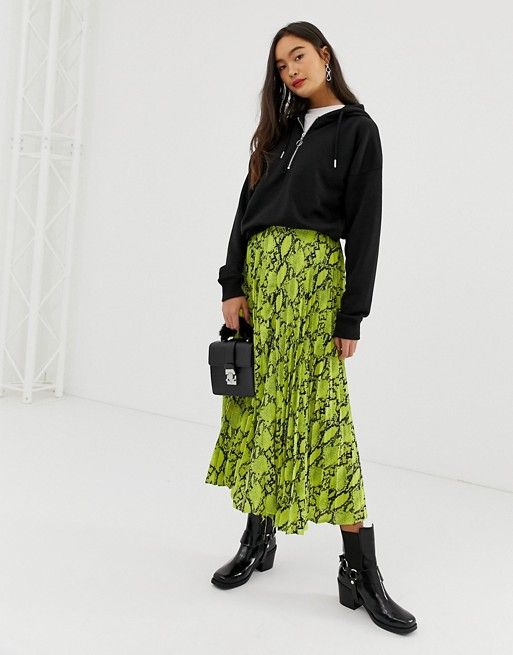 New Look pleated midi skirt in neon snake print | ASOS US