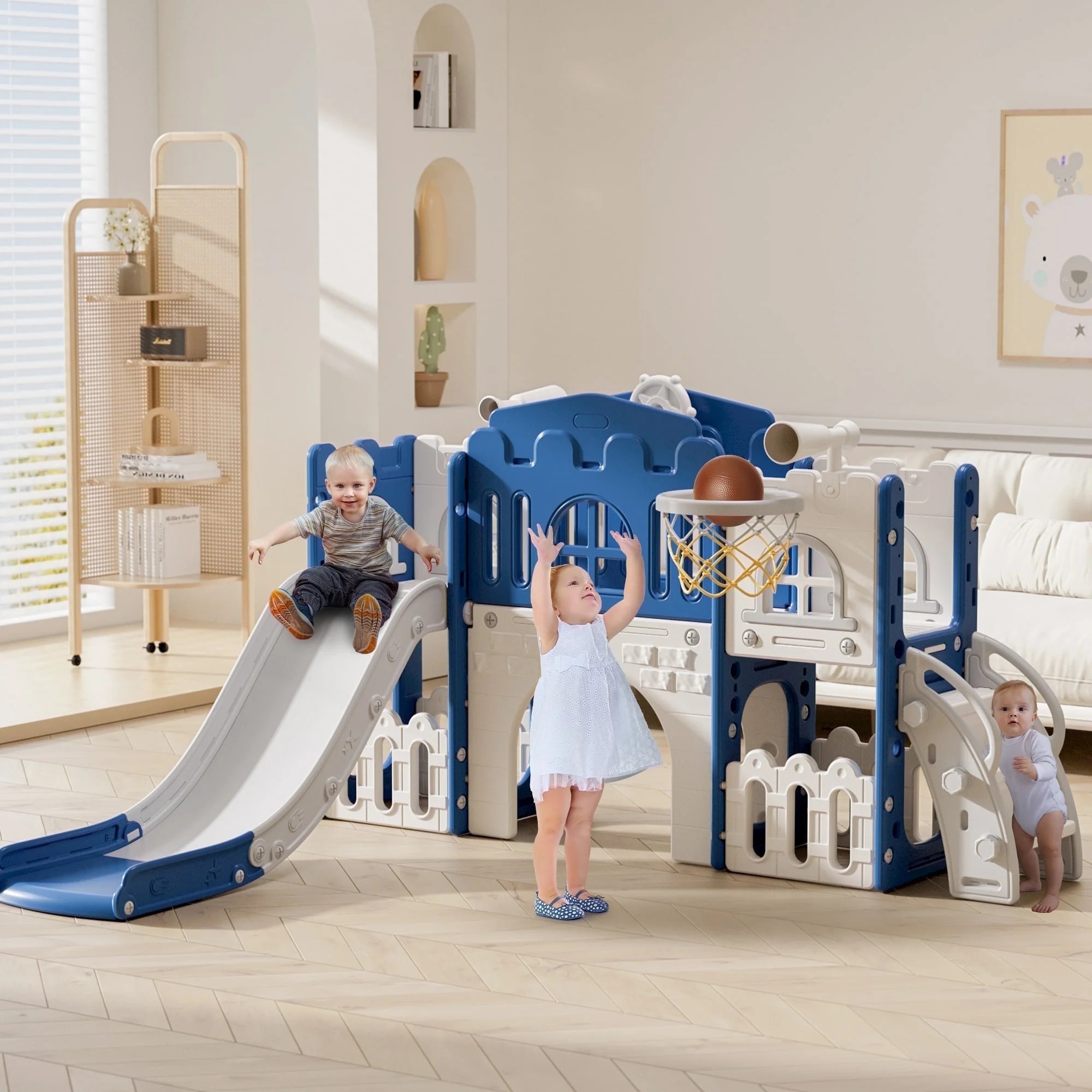 WFUN 9 in 1 Toddler Slide PlaySet for kids indoor/outdoor for Toddlers Age 1+, Blue & Gray | Walmart (US)