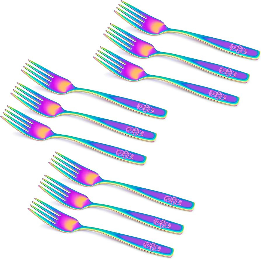 9 Piece Stainless Steel Rainbow Kids Forks - Kids Cutlery, Toddler Safe Flatware, Silverware, Ute... | Amazon (US)