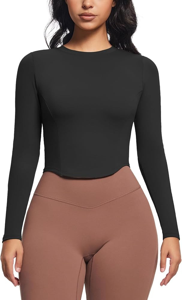 Aoxjox Long Sleeve T-Shirt for Women GEO Seamlines Padded Baby Tee Workout Crop Top | Amazon (US)