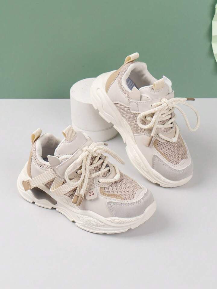 Boys Letter Detail Lace-up Front Fabric Sporty Chunky Sneakers For Outdoor | SHEIN