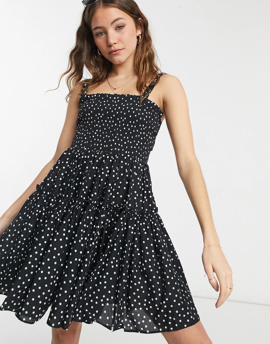 ASOS DESIGN cami mini sundress with raw edges in mono spot-Multi | ASOS (Global)