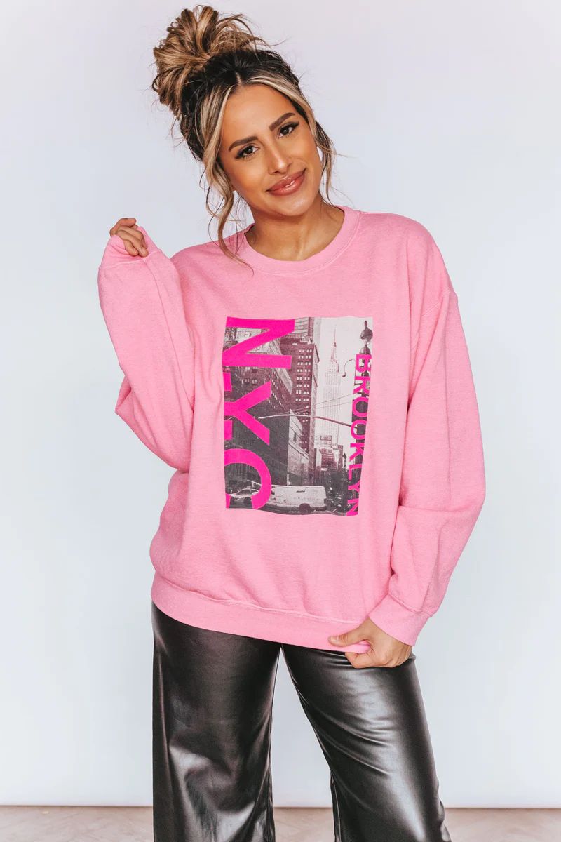 Cozy in NYC Pink Crewneck Sweatshirt | Apricot Lane Boutique