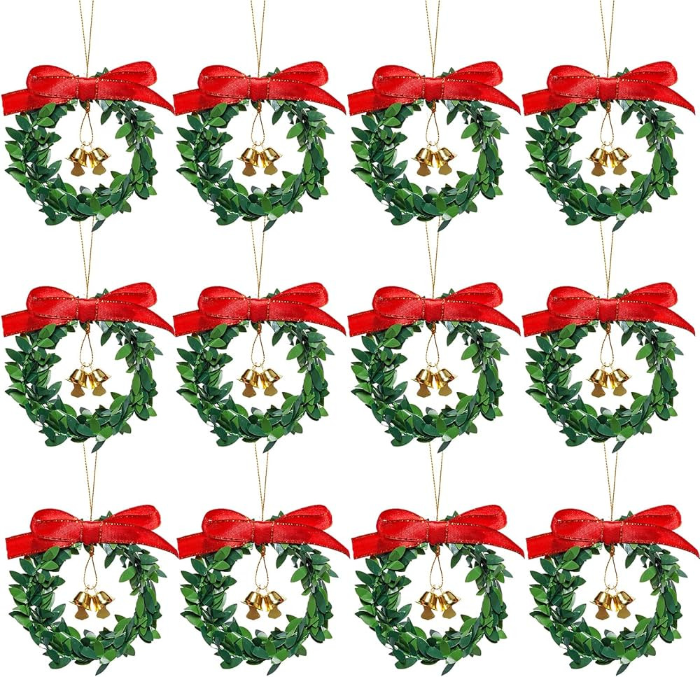 jiebor 12Pcs Mini Christmas Wreaths Small Green Hanging Wreath Christmas Ornament for Winter Holi... | Amazon (US)