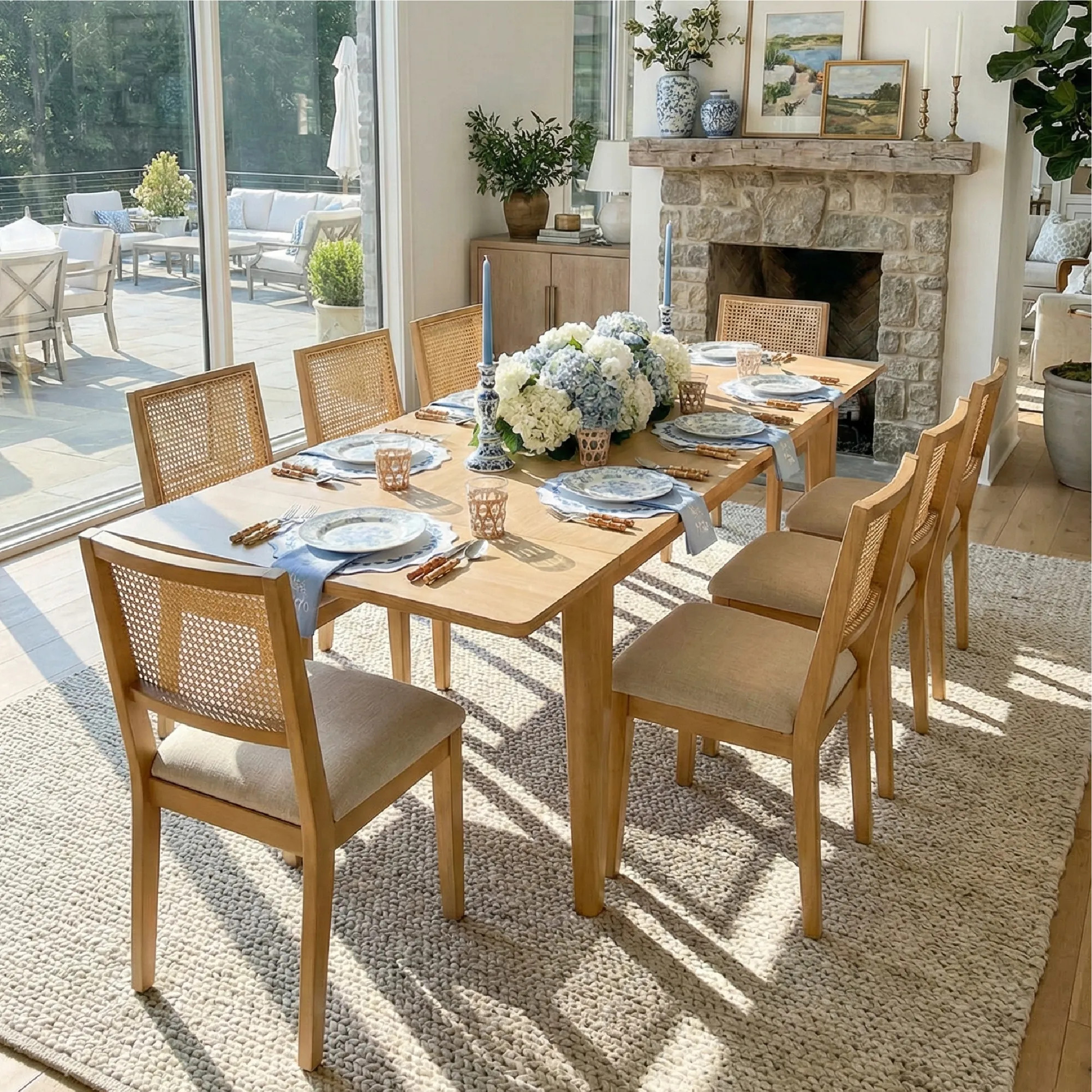 Chandler & Monica Solid Wood Rectangular Extendable Dining Table Set for 8 (9-Piece) | Pop Maison