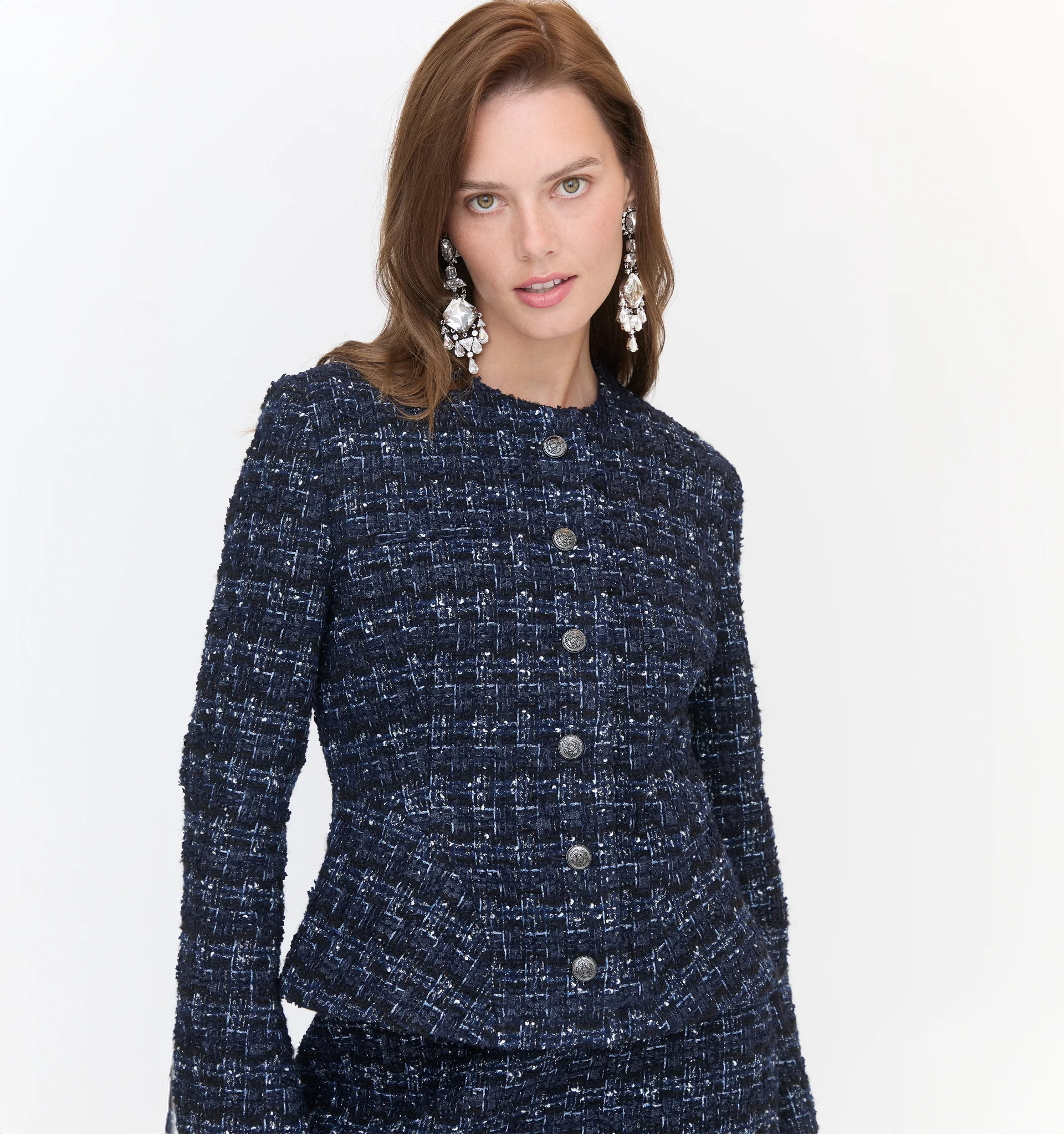 The Valentina Jacket - Navy Tweed | Hill House Home US