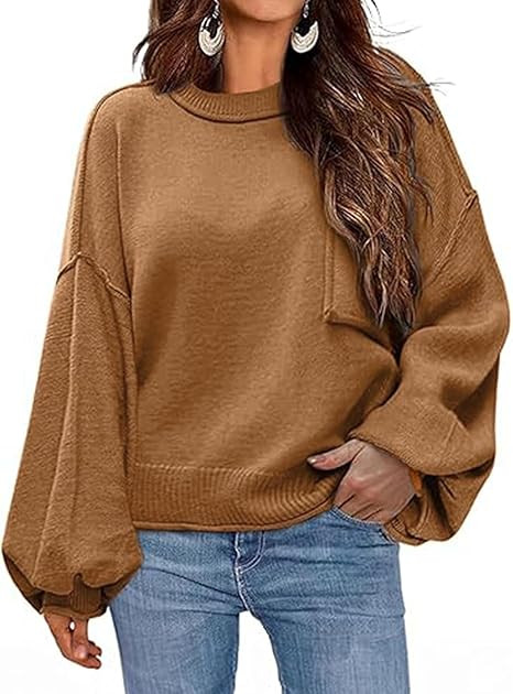 Zeagoo Womens Sweaters 2024 Fall Trendy Outfits Long Sleeve Crew Neck Knit Lantern Pullover Sweat... | Amazon (US)