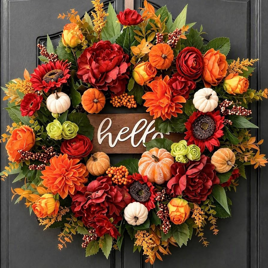 24 Inch Fall Wreath for Front Door,Farmhouse Harvest Door Wreaths | Amazon (US)