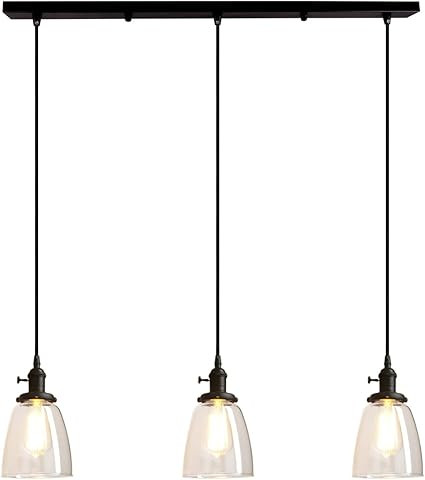 Pathson Industrial 3-Light Pendant Lighting Kitchen Island Hanging Lamps with Oval Clear Glass Sh... | Amazon (US)