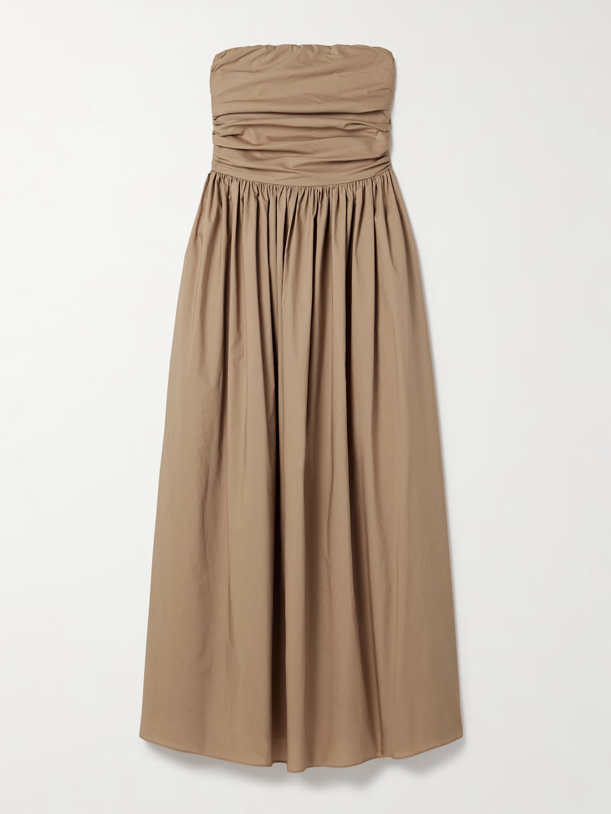 Strapless gathered organic cotton-poplin midi dress | NET-A-PORTER (US)
