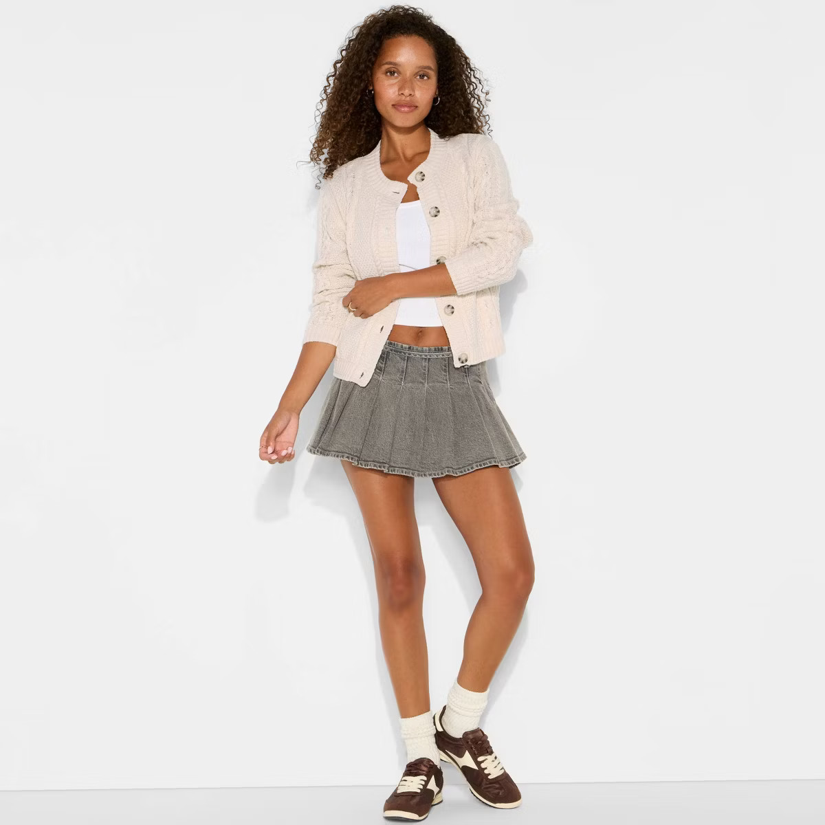 Women's Crewneck Heritage Cable Cardigan - Wild Fable™ | Target