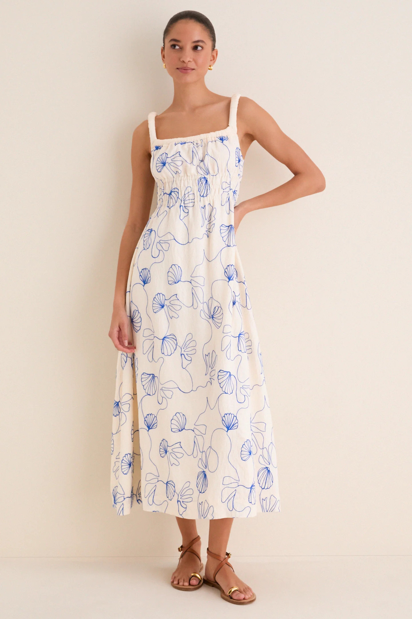 Cream & Royal Blue Embroidered Beverly Maxi Dress | Tuckernuck (US)