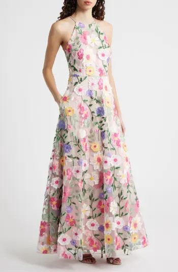 Embroidered Sleeveless Gown | Nordstrom
